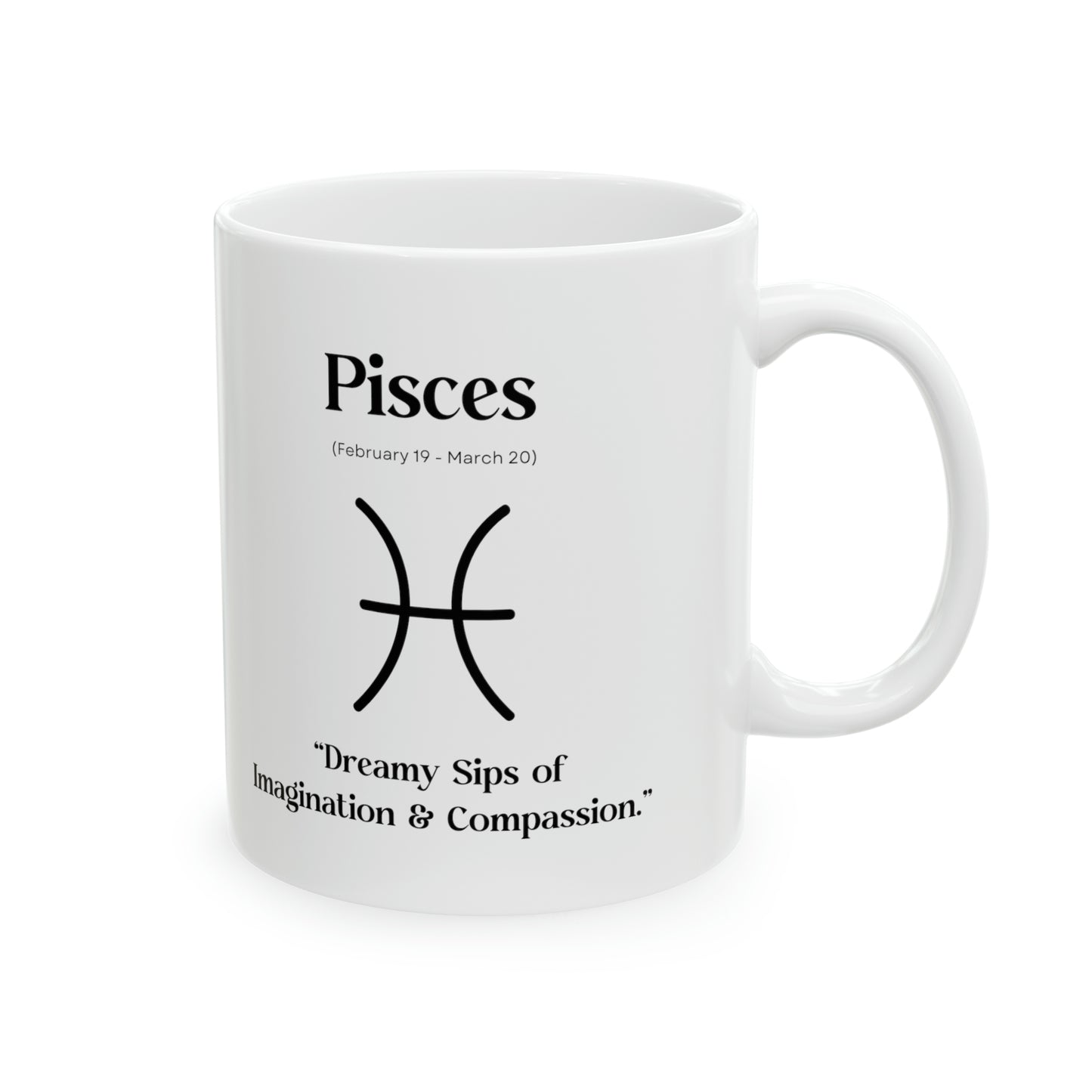  Pisces, celestial mug, zodiac sign, astrology, imagination, compassion, dreamy, creativity, empathy, celestial, magical, ocean, Pisces symbol, cosmic design.