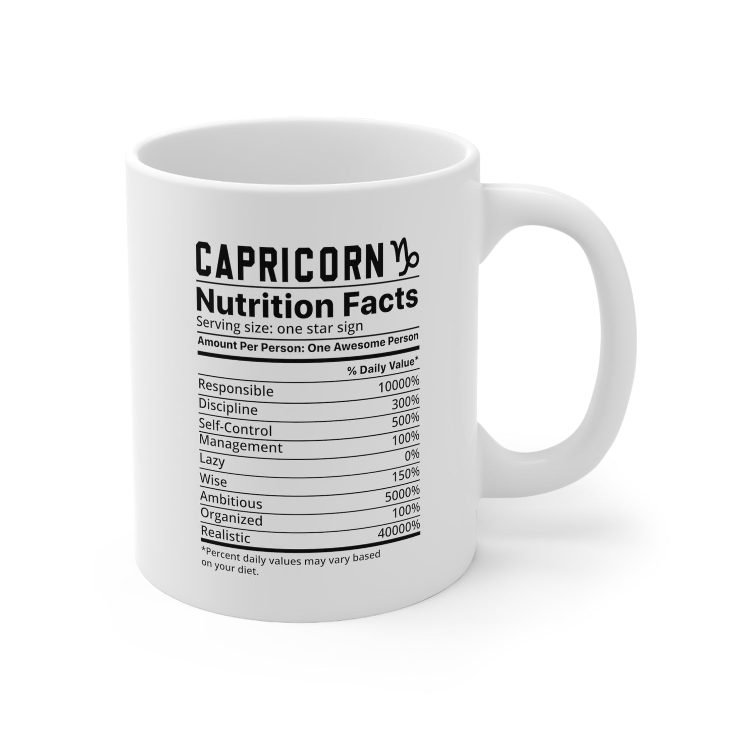 Capricorn, C-handle ceramic mug Cosmic coffee companion Fun astrology merchandise Zodiac nutrition descriptions Coffee lover's delight Star sign essentials Quirky mug for astro enthusiasts Sass-infused drinkware Collectible zodiac mug Morning routine upgrade Stylish C-handle cup Astrology-inspired kitchenware Bold zodiac statement piece Trendy celestial mug