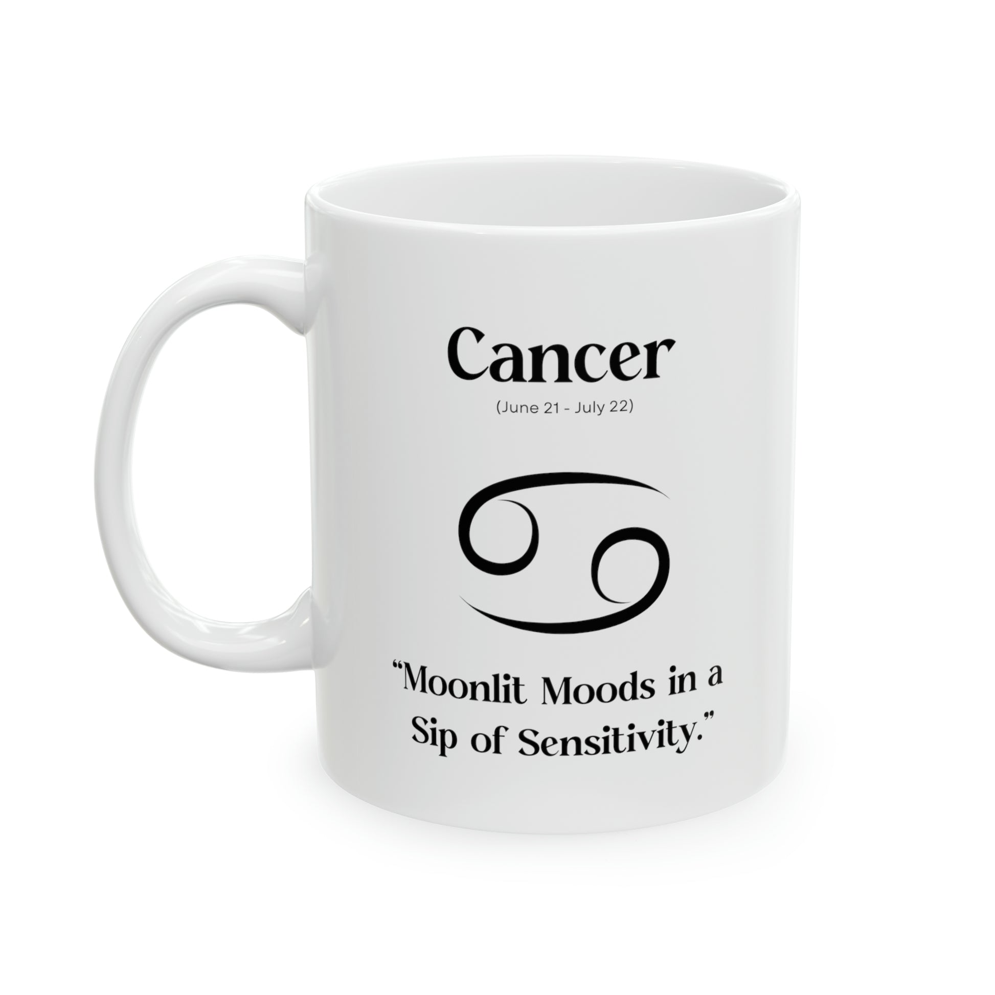 Cancer, celestial mug, zodiac sign, astrology, sensitivity, emotional depth, intuition, nurturing, empathy, comfort, moonlight, gentle tides, emotional connection.