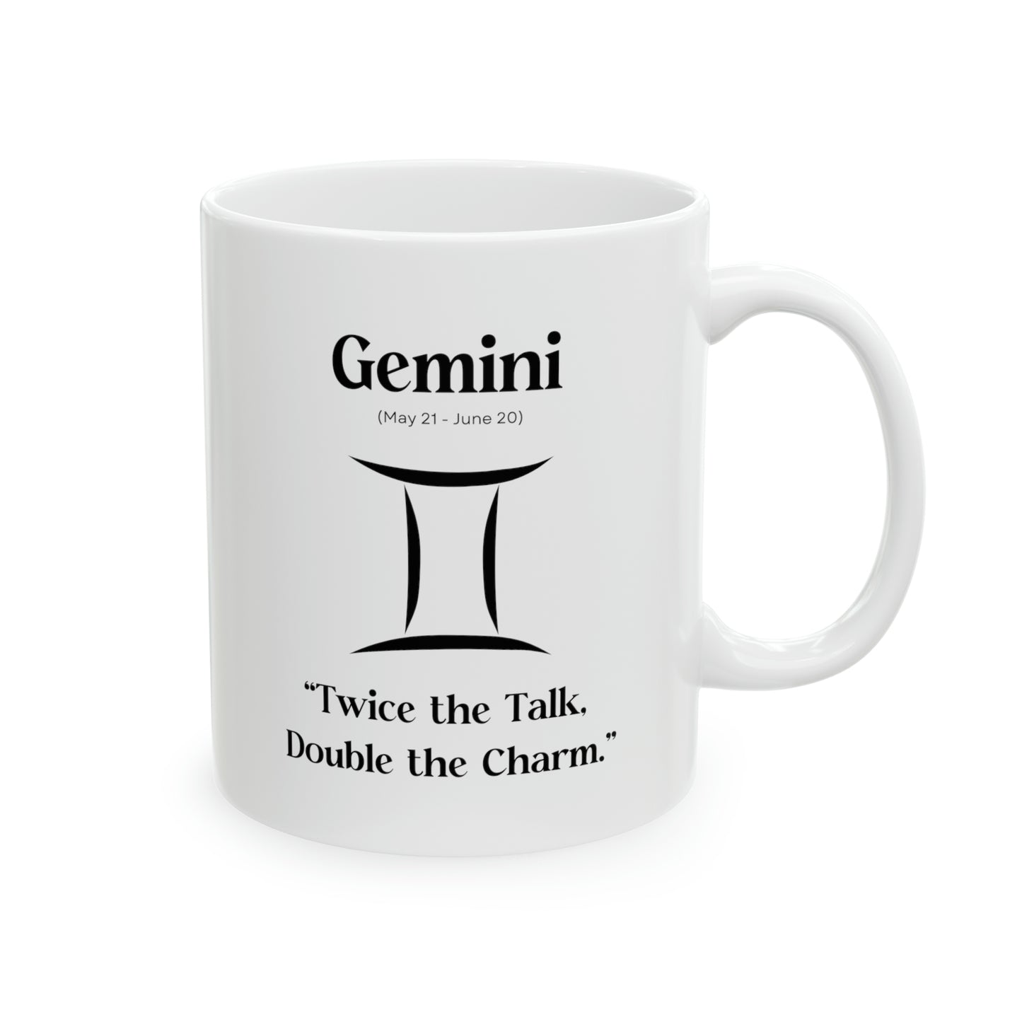 Gemini, celestial mug, zodiac sign, astrology, versatility, charm, wit, intellect, duality, conversation, exploration, endless possibilities, cosmic journey, dynamic personality.