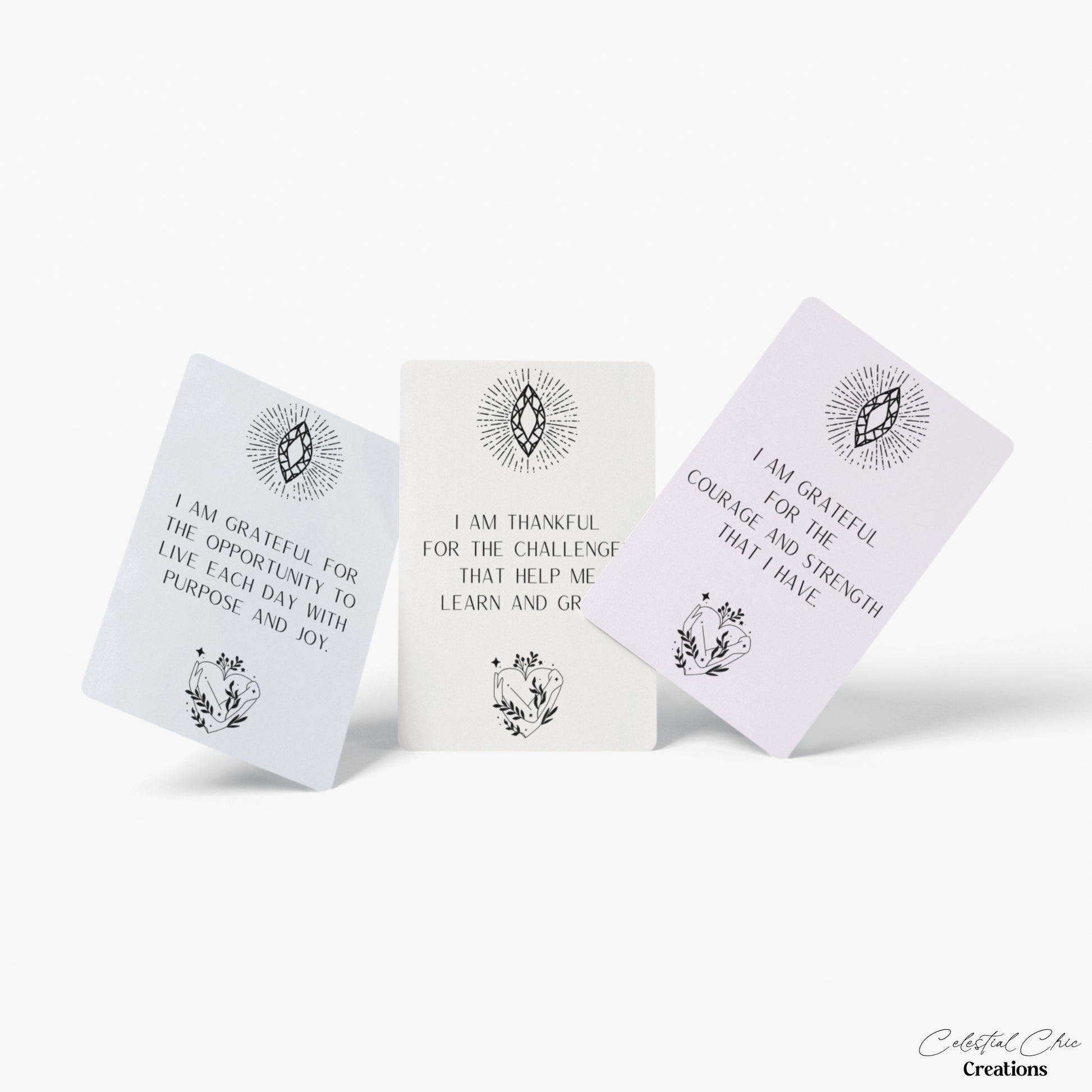 Gratitude affirmation cards, Thankfulness affirmation deck, Positive gratitude mantras, Appreciation affirmation printables