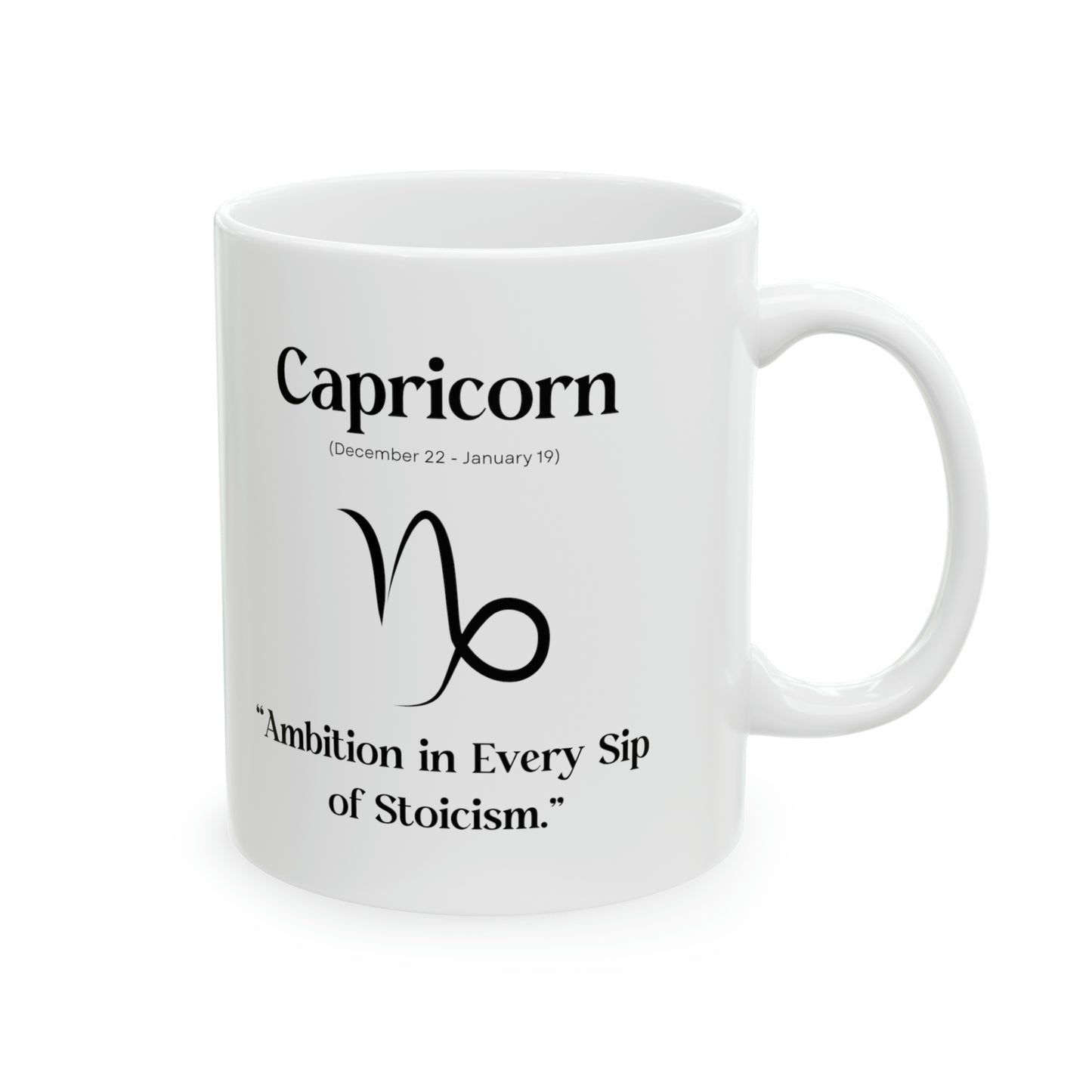  Capricorn, celestial mug, zodiac sign, astrology, ambition, stoicism, determination, resilience, cosmic, strength, empowerment, perseverance, goat symbol, endurance.