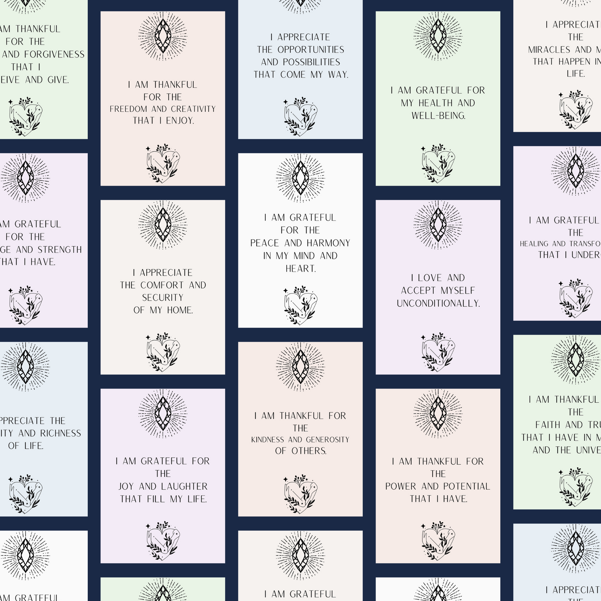 Mindfulness gratitude deck, Thankful heart affirmation cards, Gratitude practice printables