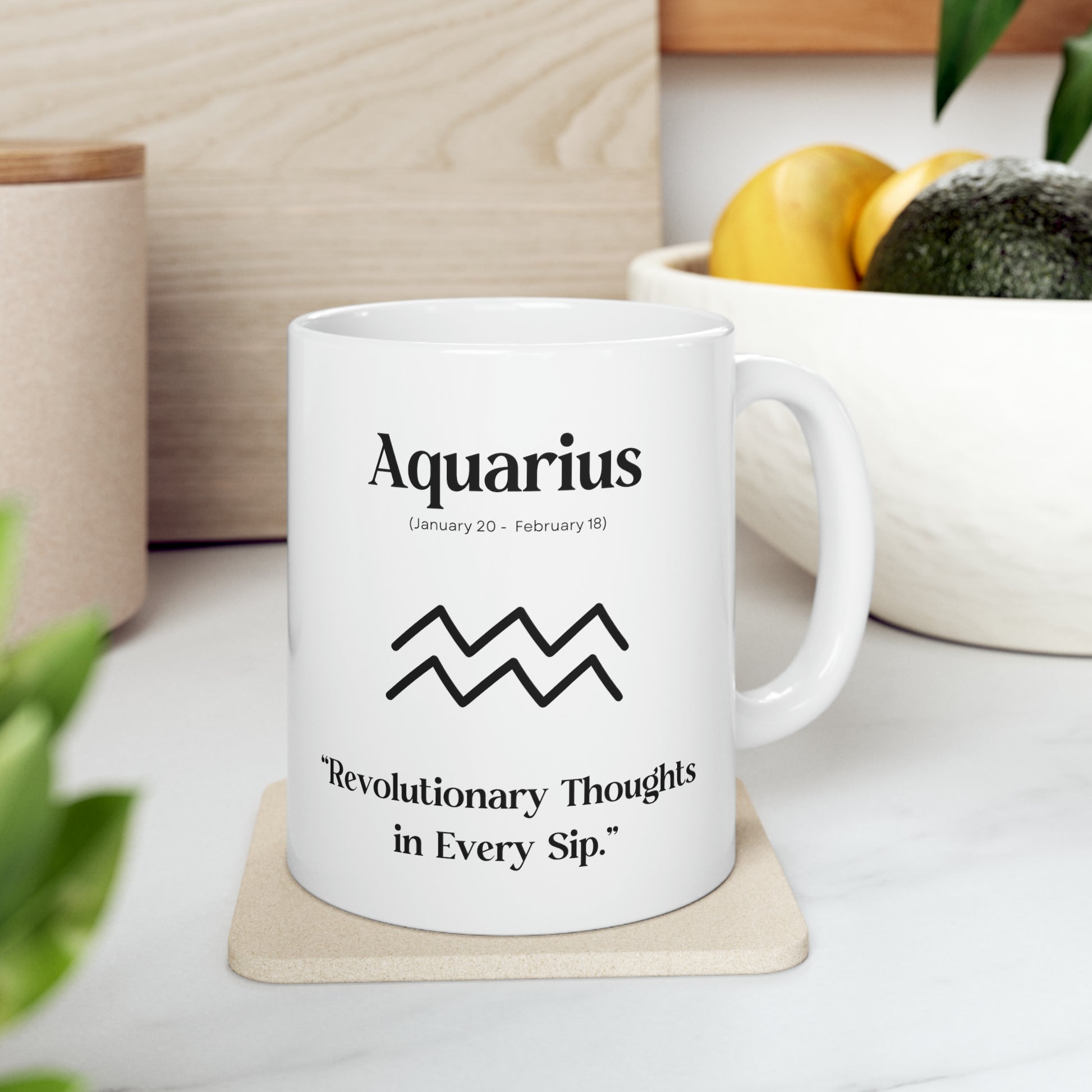 Aquarius, celestial mug, zodiac sign, astrology, revolution, innovation, enlightenment, visionary, creative thinking, forward-looking, cosmic, inspiration, progressive, Aquarius symbol, cosmic design.