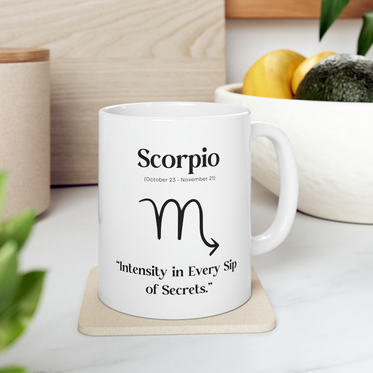 Scorpio, celestial mug, zodiac sign, astrology, intensity, secrets, mystery, passion, exploration, enigma, depth, pulse, allure.