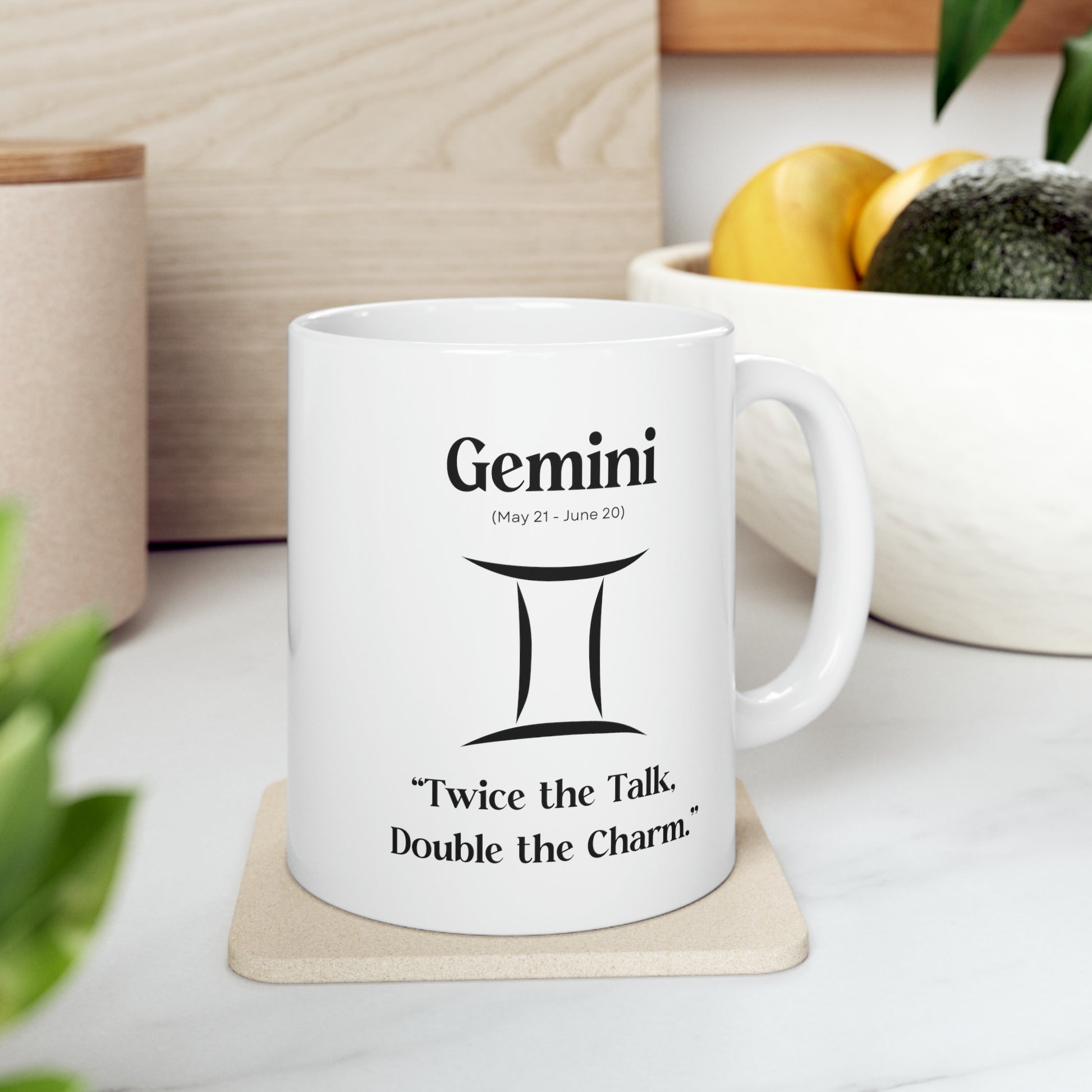 Gemini, celestial mug, zodiac sign, astrology, versatility, charm, wit, intellect, duality, conversation, exploration, endless possibilities, cosmic journey, dynamic personality.