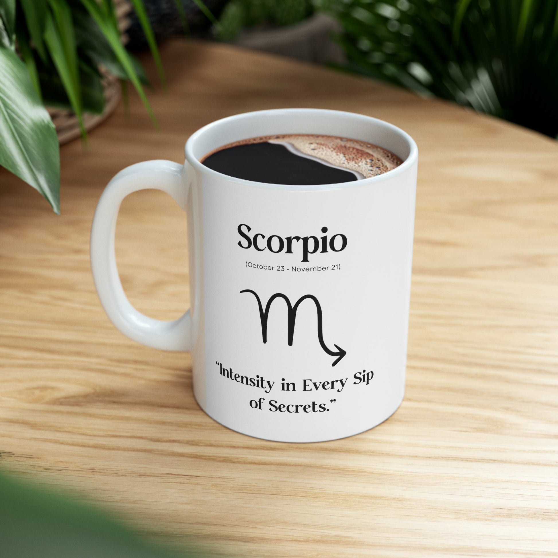 Scorpio, celestial mug, zodiac sign, astrology, intensity, secrets, mystery, passion, exploration, enigma, depth, pulse, allure.