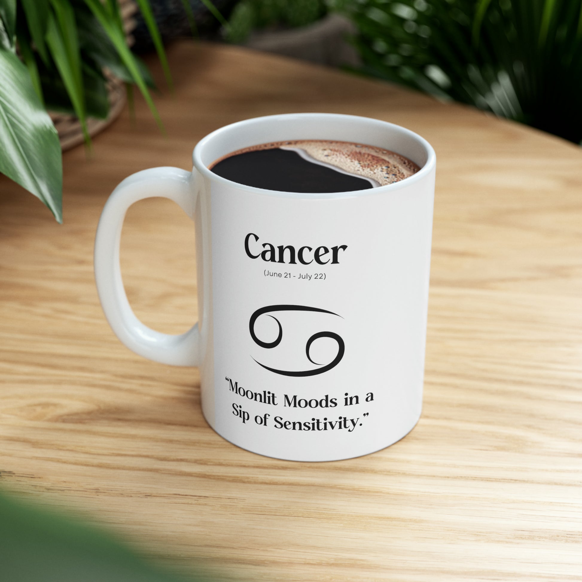 Cancer, celestial mug, zodiac sign, astrology, sensitivity, emotional depth, intuition, nurturing, empathy, comfort, moonlight, gentle tides, emotional connection.