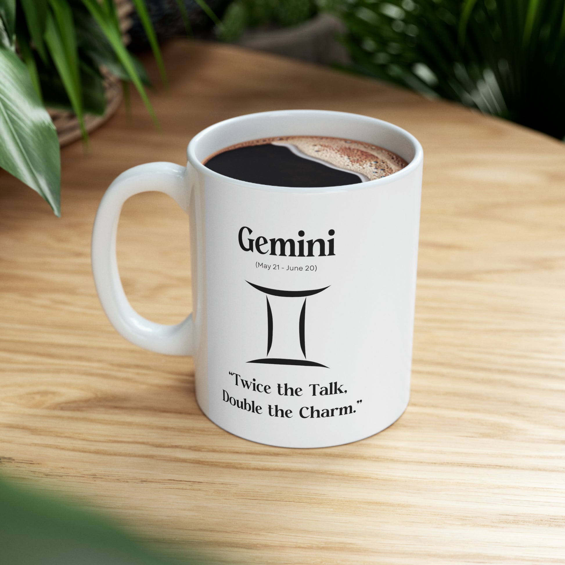 Gemini, celestial mug, zodiac sign, astrology, versatility, charm, wit, intellect, duality, conversation, exploration, endless possibilities, cosmic journey, dynamic personality.