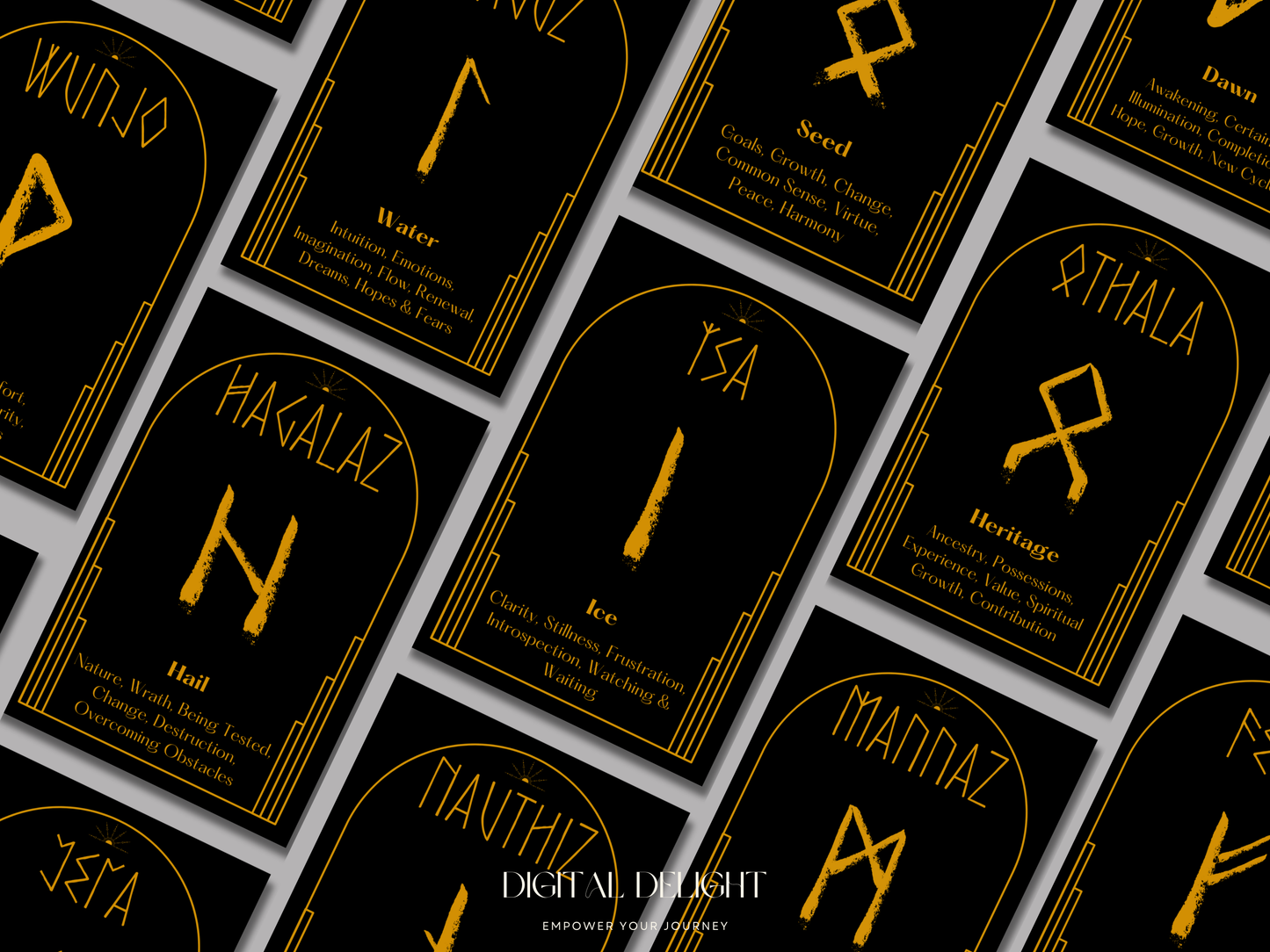 Runes Oracle Card Deck | Black - Gold (24)